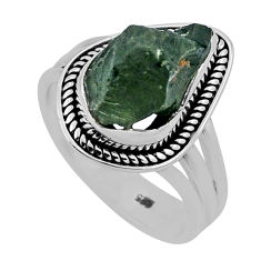 5.96cts solitaire green moldavite (genuine czech) silver ring size 6.5 n36294