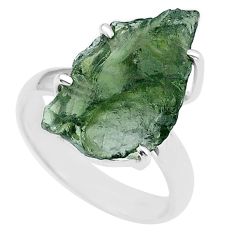 Clearance Sale- 6.53cts solitaire green moldavite (genuine czech) silver ring size 7.5 u62374