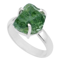 Clearance Sale- 5.94cts solitaire green moldavite (genuine czech) silver ring size 7.5 u62398