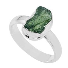 Clearance Sale- 4.50cts solitaire green moldavite (genuine czech) silver ring size 7.5 u77948
