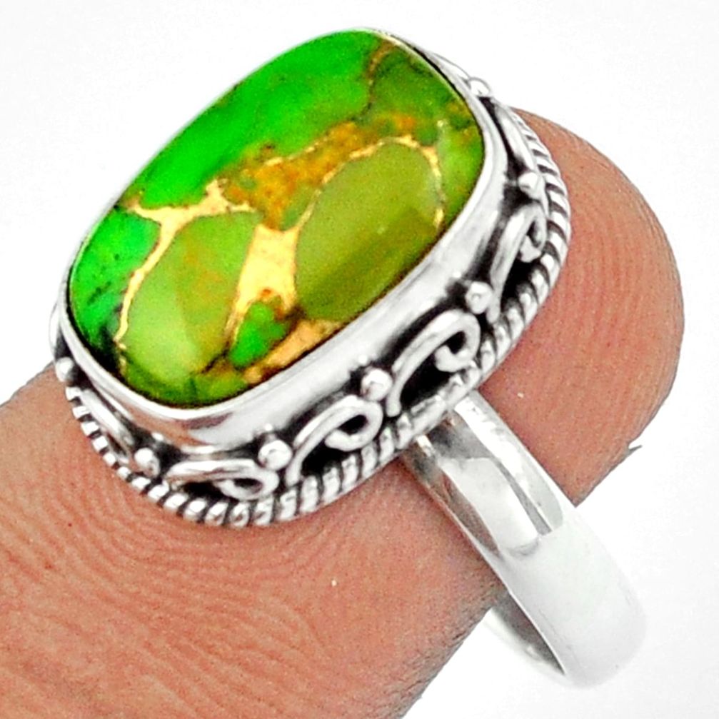 e green orange mojave turquoise 925 silver ring size 8 u7248