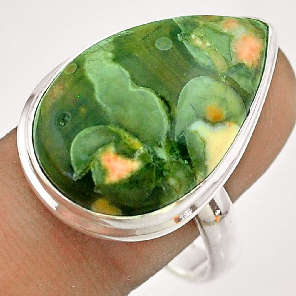 16.70cts solitaire green rainforest rhyolite jasper silver ring size 11 t54381