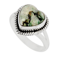 5.04cts solitaire green rainforest rhyolite jasper silver ring size 6.5 y46587