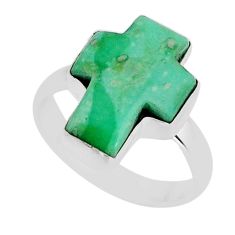 7.63cts solitaire green turquoise 925 sterling silver cross ring size 7.5 y77622