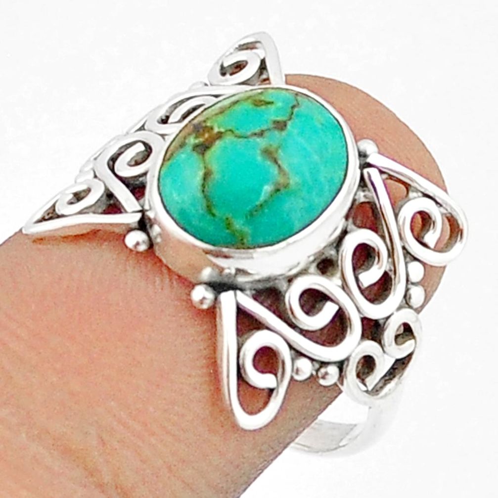 3.93cts solitaire green turquoise tibetan silver butterfly ring size 7.5 u27354