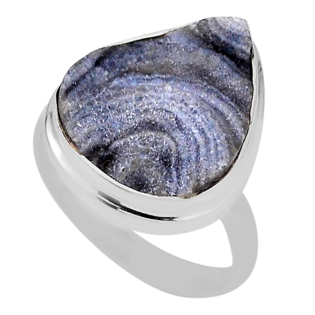 Solitaire grey desert druzy (chalcedony rose) 925 silver ring size 10.5 n31355