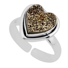 5.06cts solitaire grey druzy heart sterling silver adjustable ring size 7 y94623