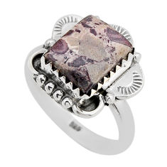 4.16cts solitaire grey porcelain jasper (sci fi) 925 silver ring size 6.5 n2738