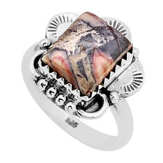4.22cts solitaire grey porcelain jasper (sci fi) 925 silver ring size 6 n2735