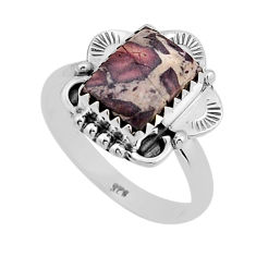 4.19cts solitaire grey porcelain jasper (sci fi) 925 silver ring size 8 n2733