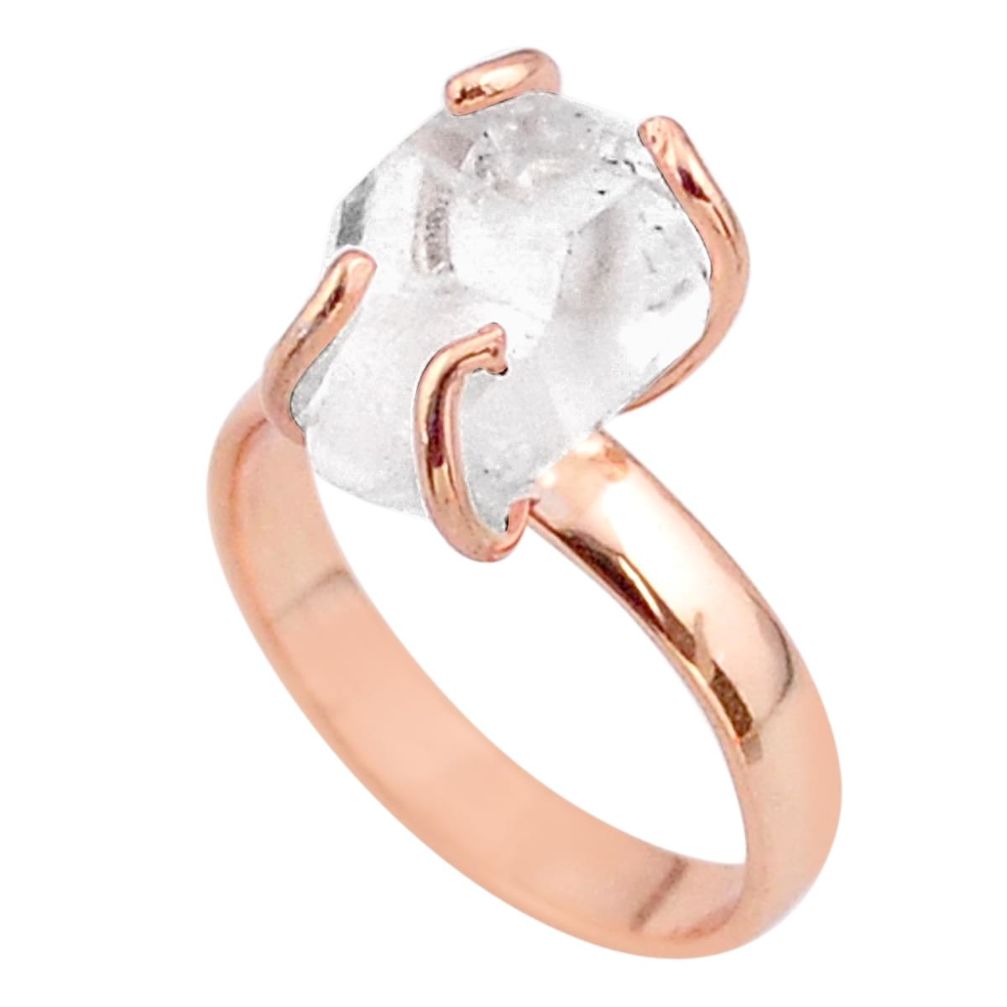 5.06cts solitaire herkimer diamond 925 silver 14k rose gold ring size 7 t49302