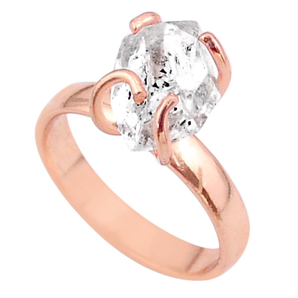 5.06cts solitaire herkimer diamond 925 silver 14k rose gold ring size 7 t49303