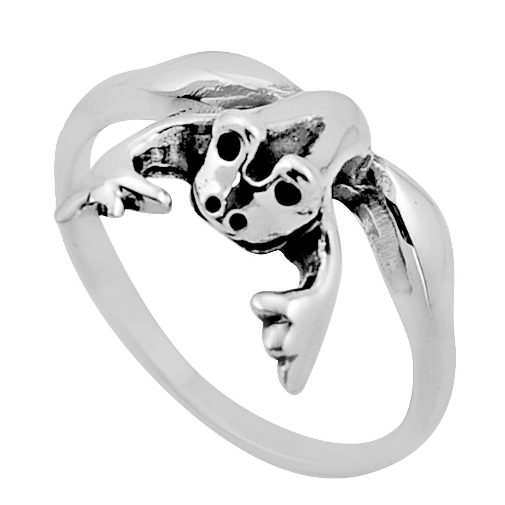 3.06gms solitaire indonesian bali style solid silver frog ring size 7.5 n50233
