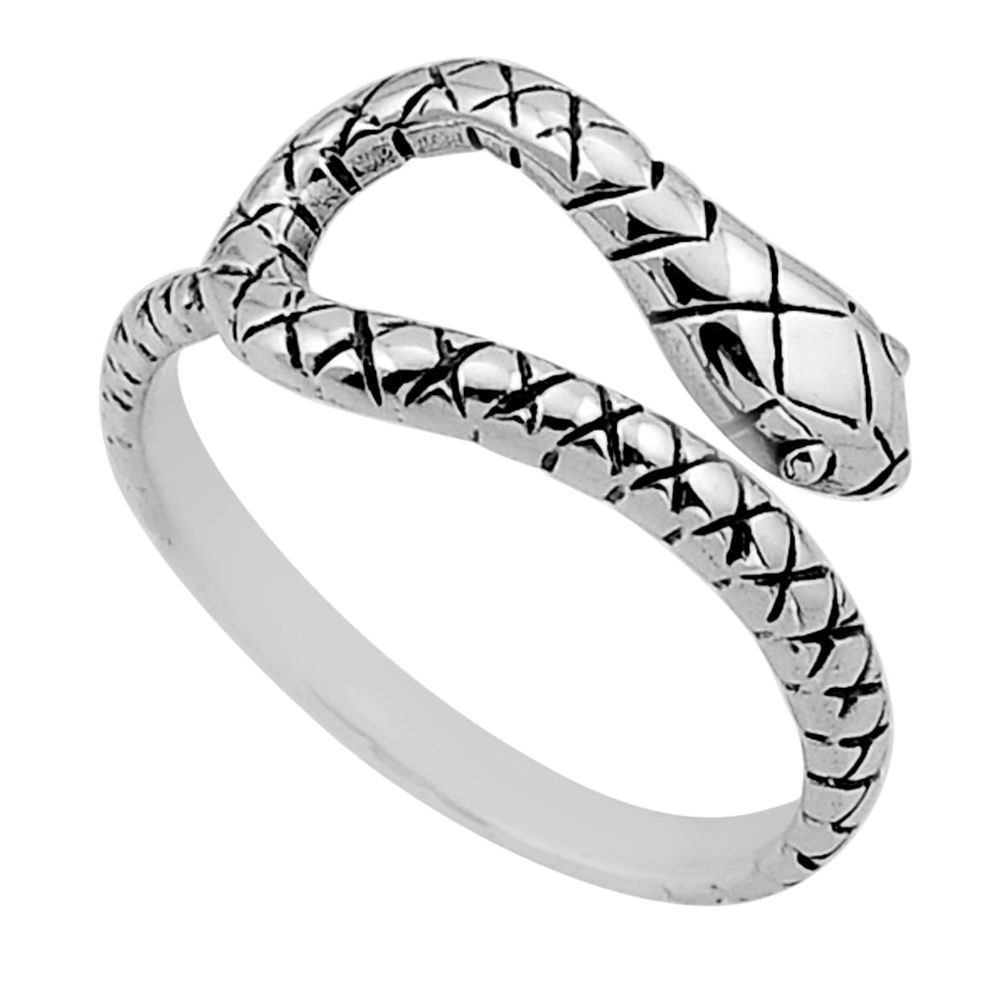 3.59gms solitaire indonesian bali style solid silver snake ring size 8.5 n50249