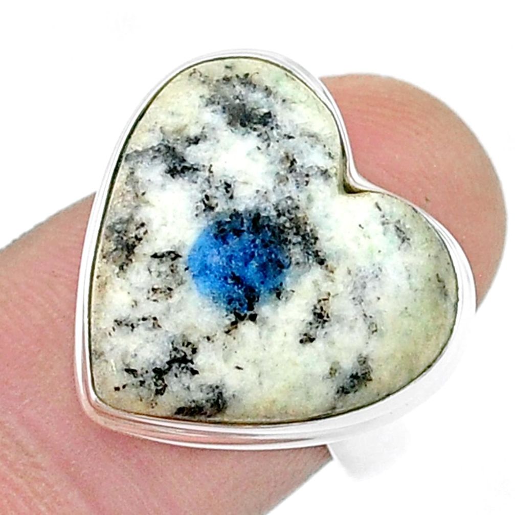 12.17cts solitaire k2 blue (azurite in quartz) 925 silver ring size 7 u47736