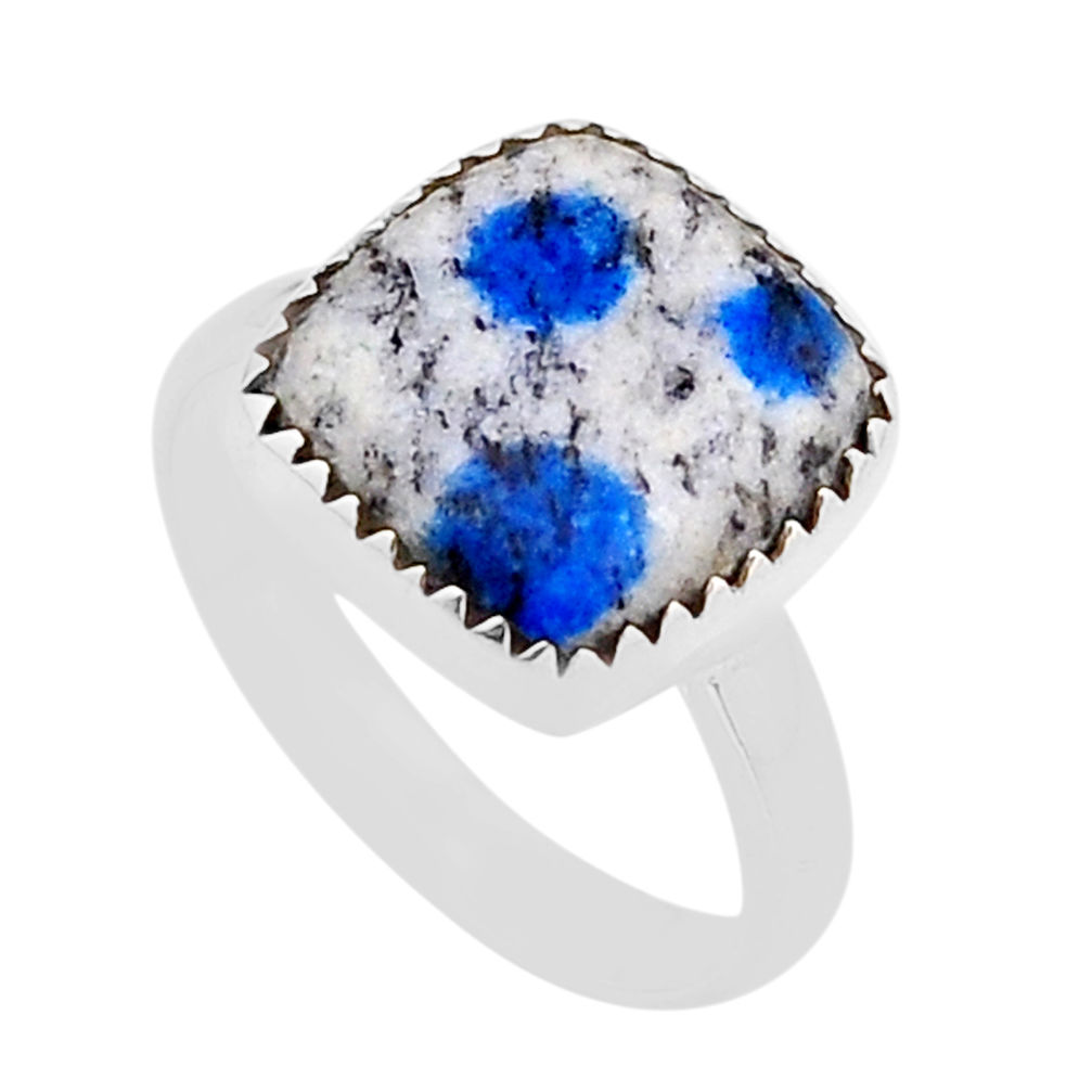 7.77cts solitaire k2 blue (azurite in quartz) cushion silver ring size 9 n53158