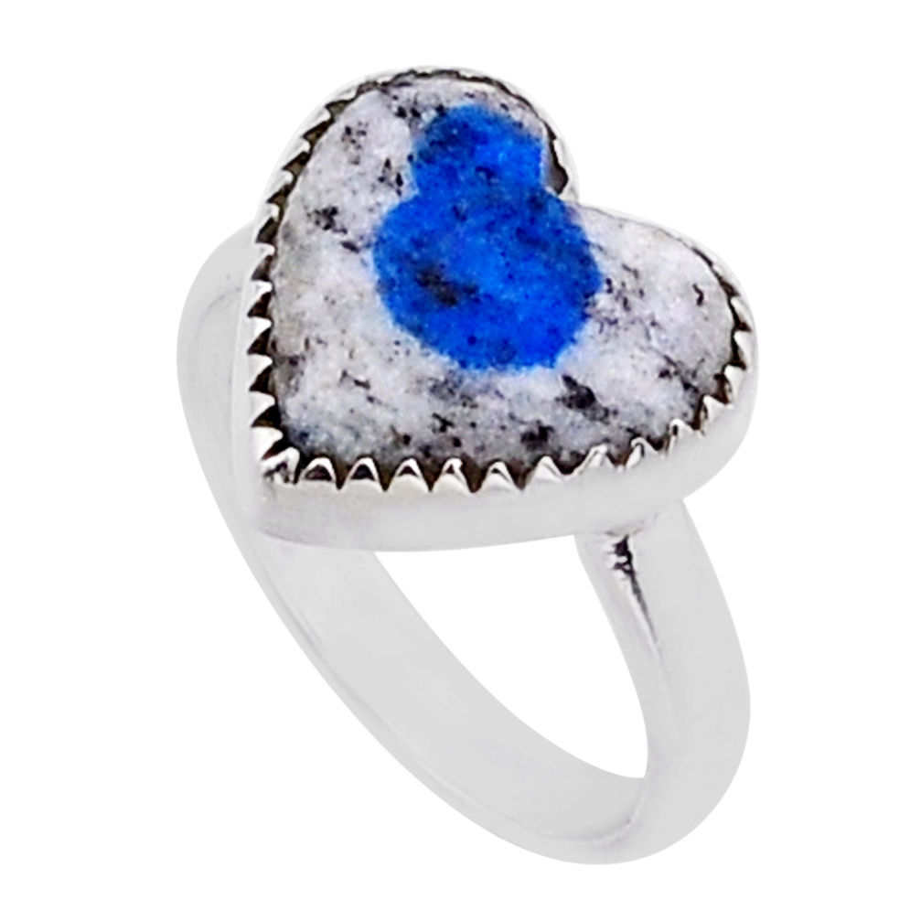8.24cts solitaire k2 blue (azurite in quartz) heart silver ring size 8 n53137