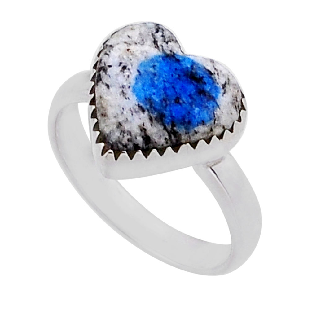 6.11cts solitaire k2 blue (azurite in quartz) heart silver ring size 8 n53140
