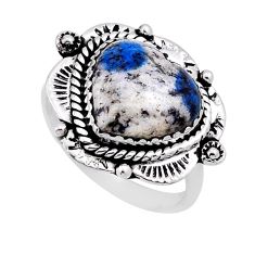 6.10cts solitaire k2 blue (azurite in quartz) heart silver ring size 8 n53850