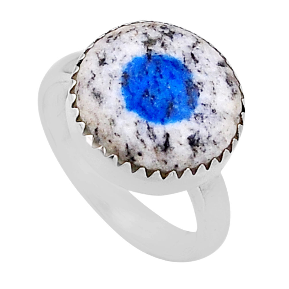 7.75cts solitaire k2 blue (azurite in quartz) round silver ring size 7 n53150