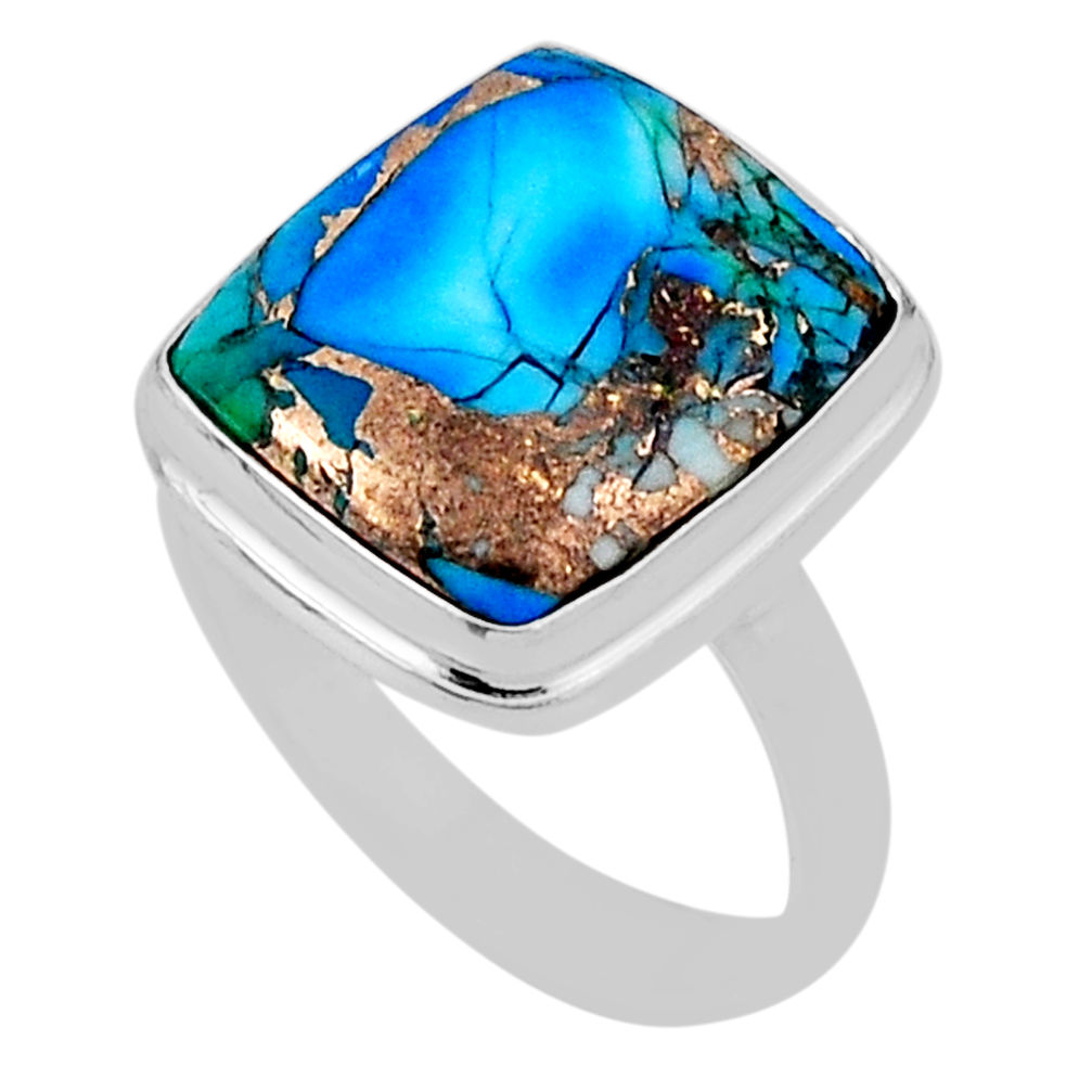 6.72cts solitaire kingman ice blue dahlia octagan silver ring size 7.5 n30220