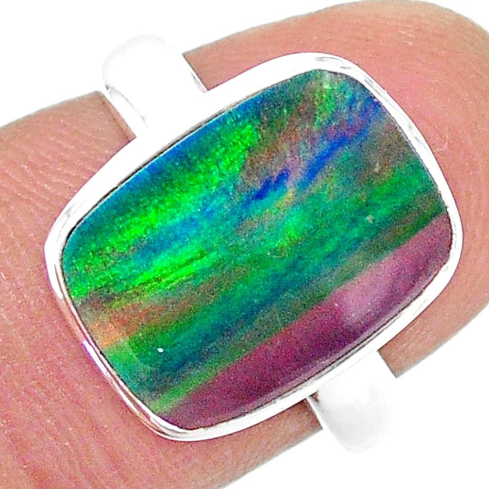 4.42cts solitaire lab volcano aurora opal 925 silver ring size 7 t23358