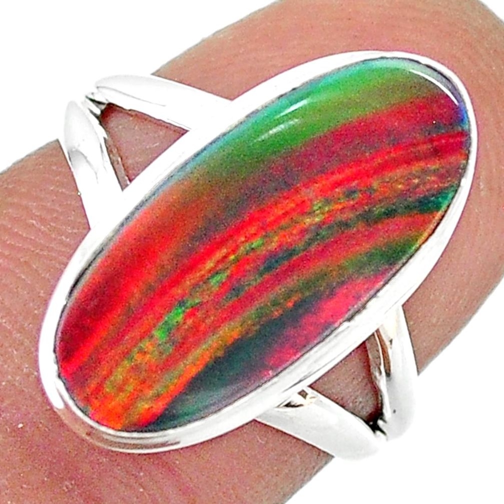 4.28cts solitaire lab volcano aurora opal 925 silver ring size 5.5 t23341