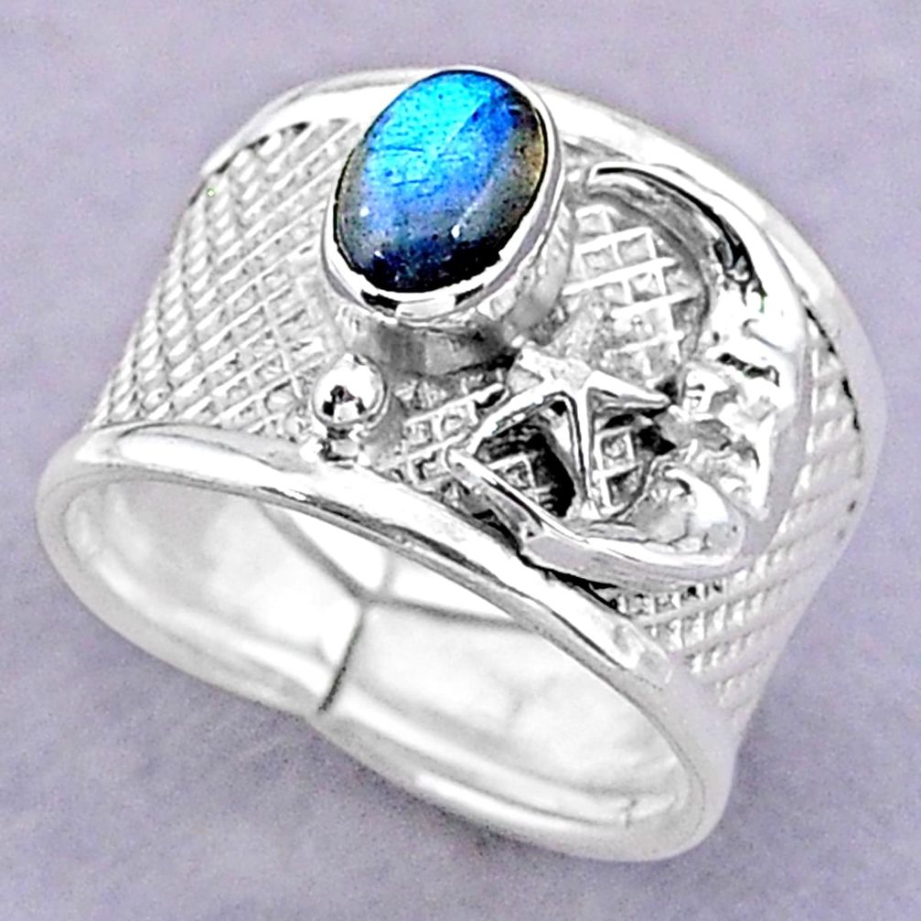 1.47cts solitaire labradorite 925 silver crescent moon star ring size 7 t32457