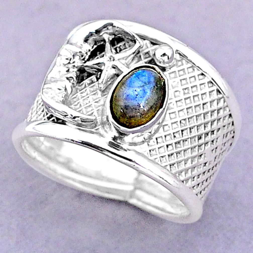 1.58cts solitaire labradorite 925 silver crescent moon star ring size 8 t32456