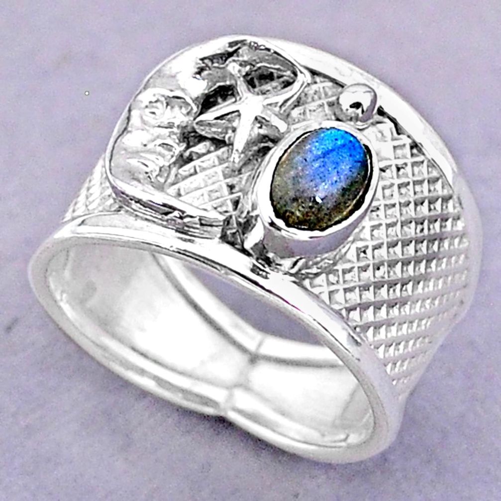 1.47cts solitaire labradorite 925 silver crescent moon star ring size 7.5 t32459