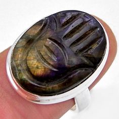 Solitaire labradorite carving 925 silver hand of god hamsa ring size 6.5 n26217