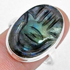 Solitaire labradorite spectrolite silver hand of god hamsa ring size 10 u73394