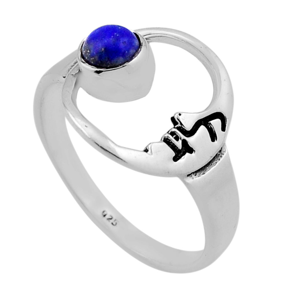 0.70cts solitaire lapis lazuli 925 silver crescent moon star ring size 9 n45910