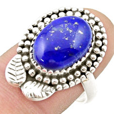 6.62cts solitaire lapis lazuli 925 silver deltoid leaf oval ring size 8 u39402