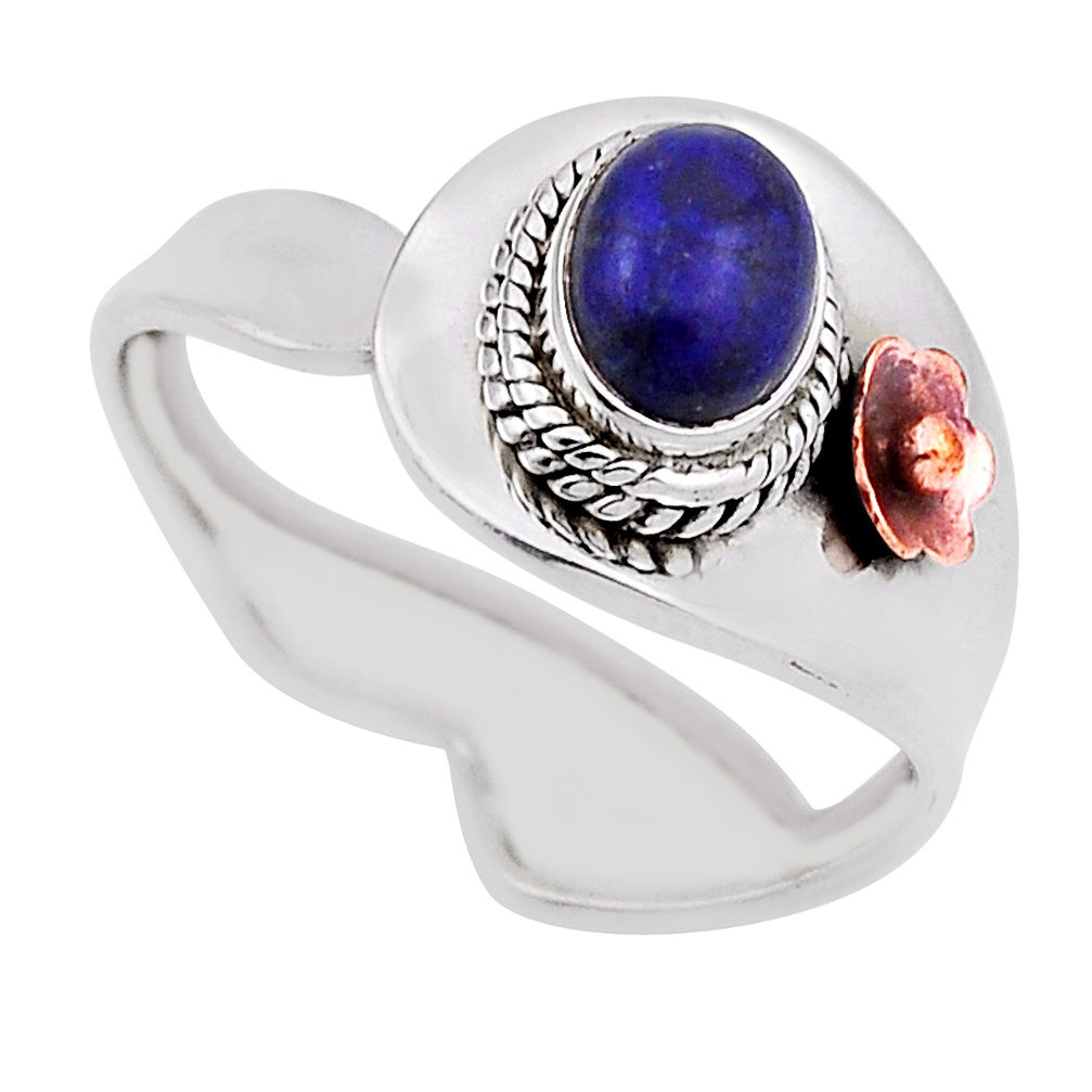 2.13cts solitaire lapis lazuli oval silver gold adjustable ring size 9 n31047