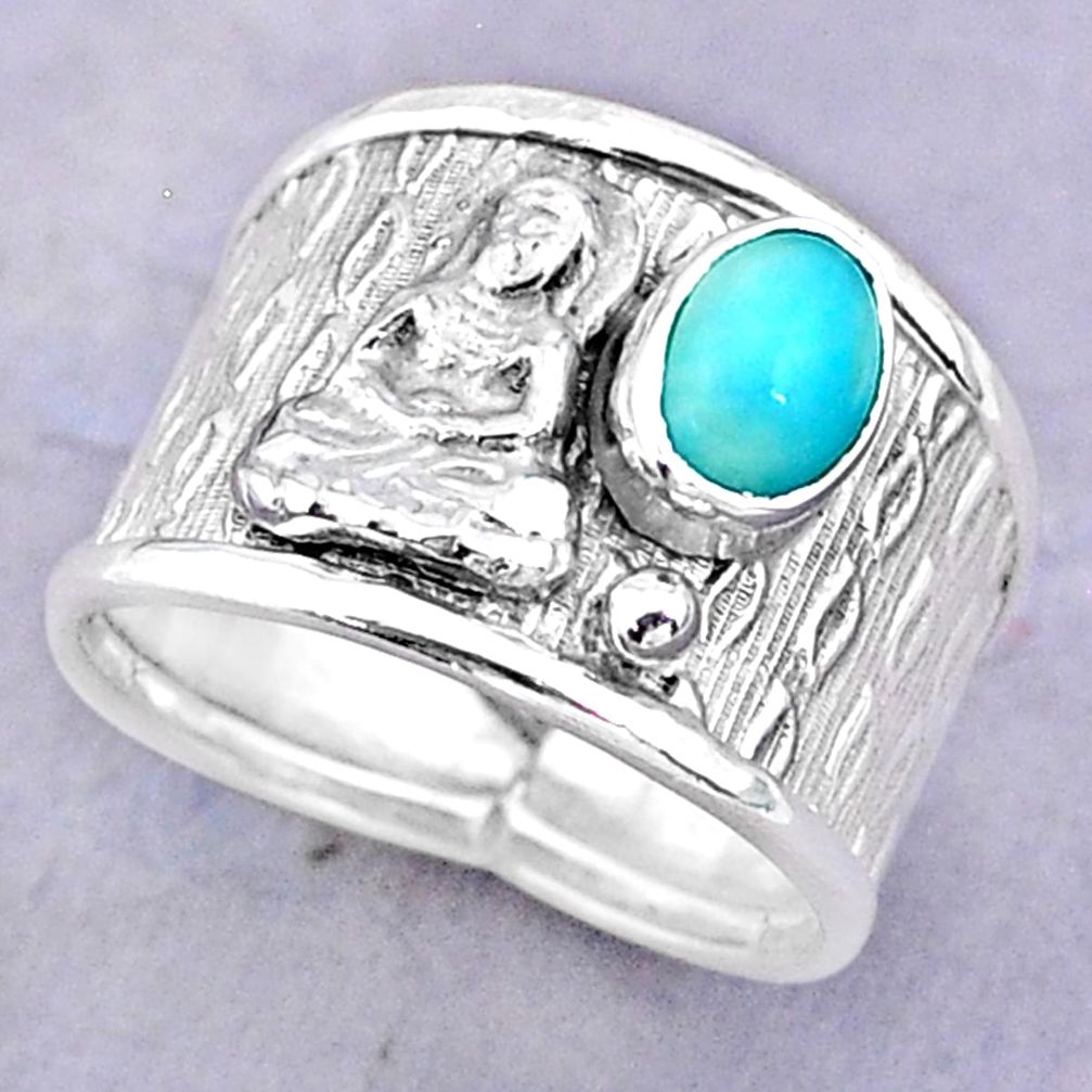 1.58cts solitaire larimar 925 silver buddha meditation ring size 7.5 t32446