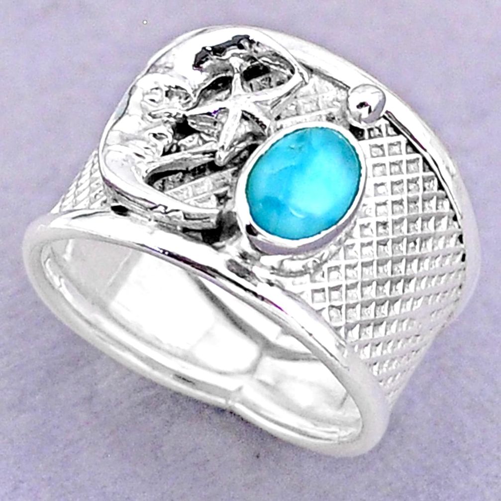 1.51cts solitaire larimar 925 silver crescent moon star ring size 7.5 t32452