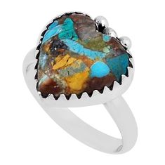 8.33cts solitaire matrix royston turquoise 925 silver heart ring size 8.5 n32319