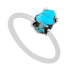 1.91cts solitaire matrix royston turquoise pear 925 silver ring size 6 n53116