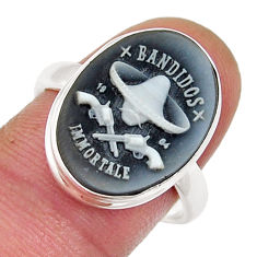 5.75cts solitaire mexican cowboy cameo oval shape 925 silver ring size 8 y25223