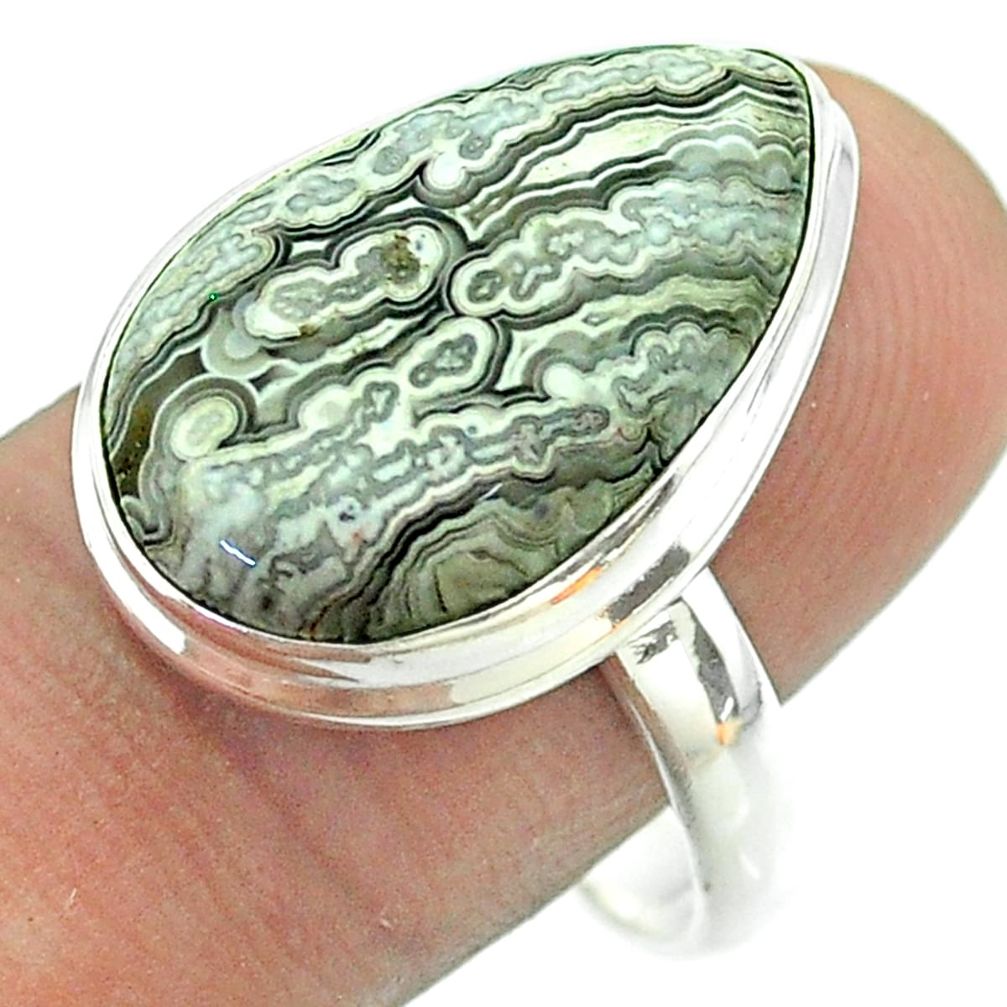 14.47cts solitaire mexican laguna lace agate 925 silver ring size 10 t54141