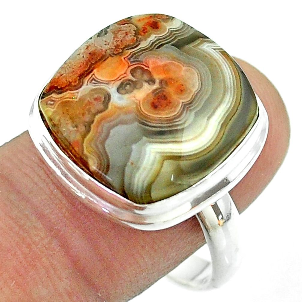 16.24cts solitaire mexican laguna lace agate 925 silver ring size 10 t54156