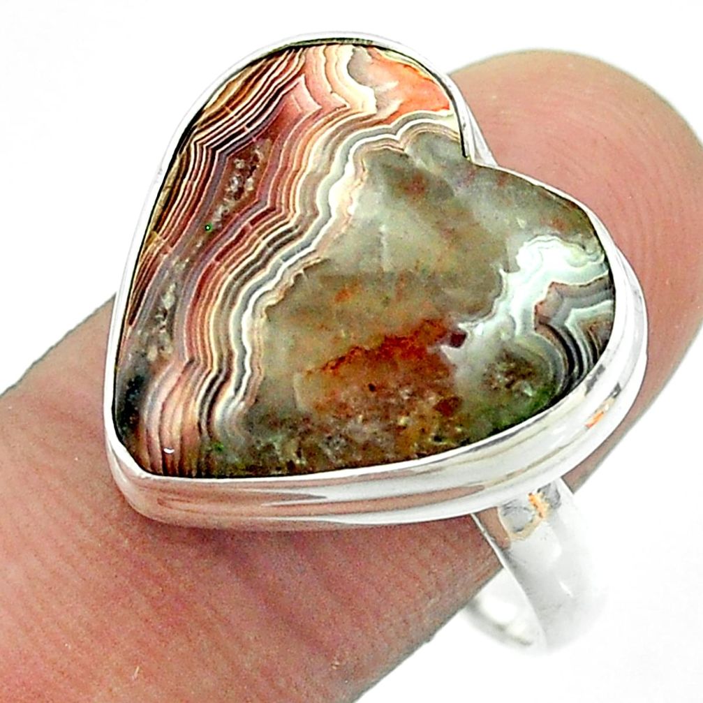 15.85cts solitaire mexican laguna lace agate 925 silver ring size 10 t54159