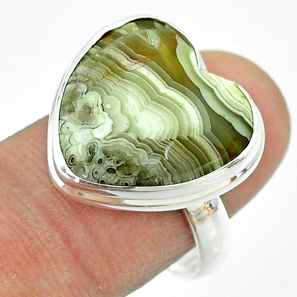 13.50cts solitaire mexican laguna lace agate 925 silver ring size 8.5 t54153