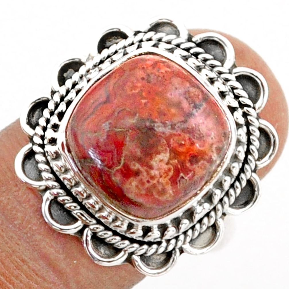 6.48cts solitaire mexican laguna lace agate cushion silver ring size 8 t81595
