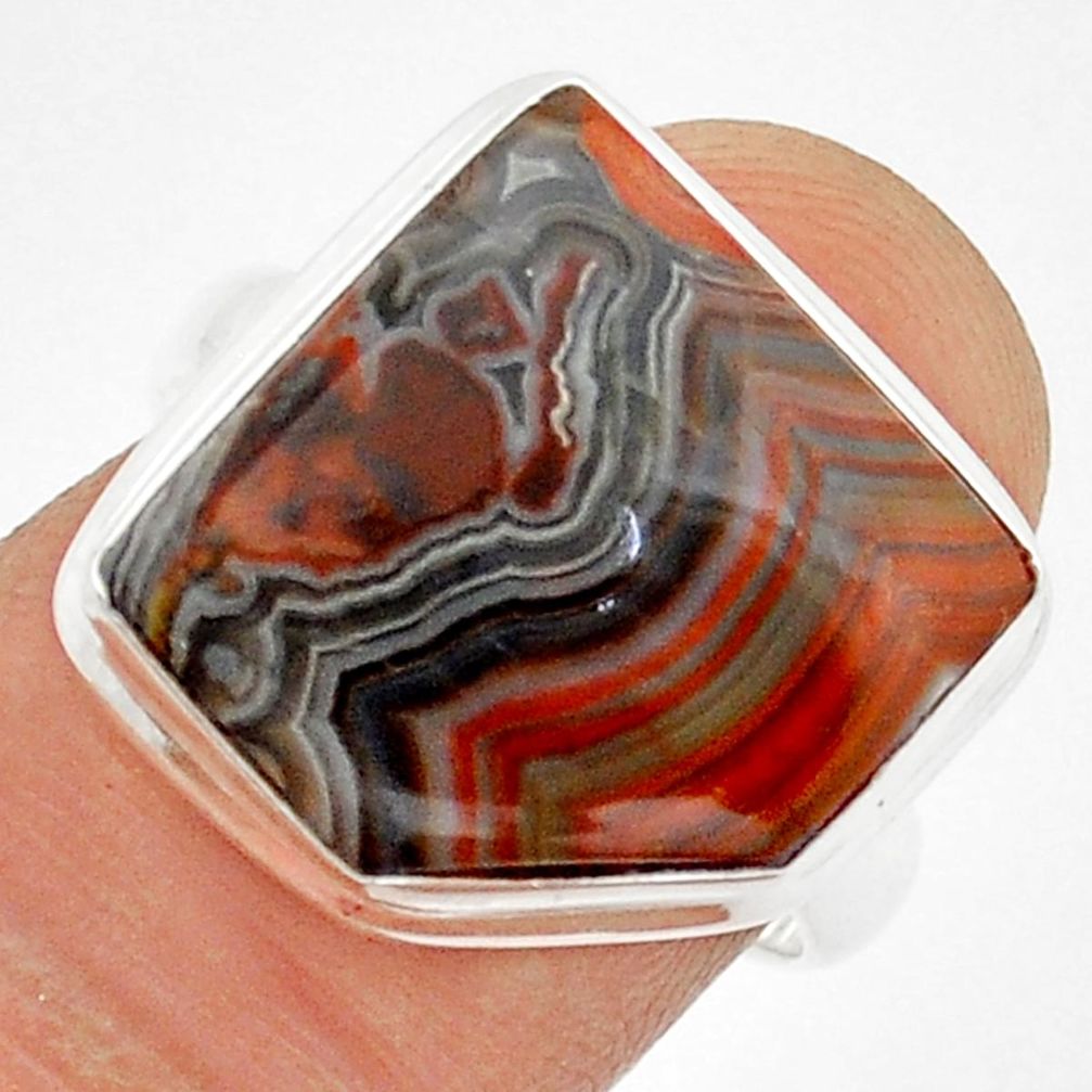 12.83cts solitaire mexican laguna lace agate fancy silver ring size 7.5 u89320
