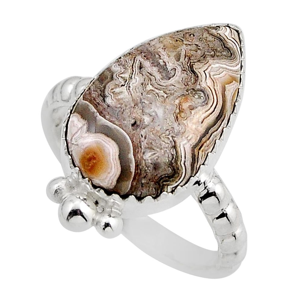 10.78cts solitaire mexican laguna lace agate pear silver ring size 8.5 y88599