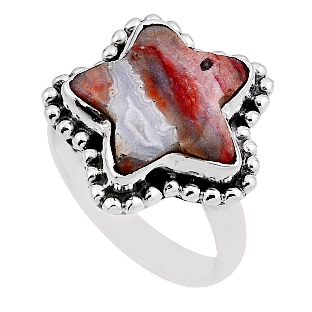 7.53cts solitaire mexican laguna lace agate silver star fish ring size 7 n26274
