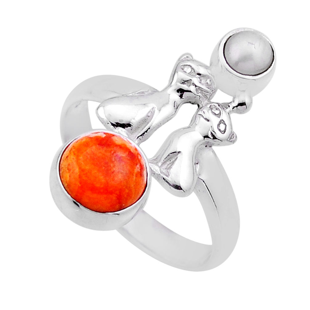 3.21cts solitaire mojave turquoise pearl silver two cats ring size 8.5 n53868