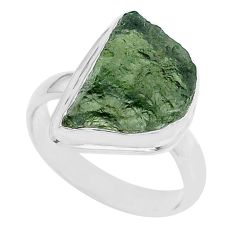 Clearance Sale- 8.37cts solitaire moldavite (genuine czech) 925 silver ring size 8.5 u62506